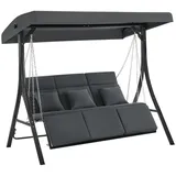 MCombo M MCombo Hollywoodschaukel mit Liegefunktion, Gartenschaukel 3 Sitzer Wetterfest, Outdoor Schaukelbank mit Metallketten, Verstellbarem Dach, 123 * 194 * 169 cm, 8018 (dunkgelgrau)