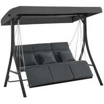 MCombo M MCombo Hollywoodschaukel mit Liegefunktion, Gartenschaukel 3 Sitzer Wetterfest, Outdoor Schaukelbank mit Metallketten, Verstellbarem Dach, 123 * 194 * 169 cm, 8018 (dunkgelgrau)