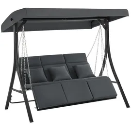 MCombo M MCombo Hollywoodschaukel mit Liegefunktion, Gartenschaukel 3 Sitzer Wetterfest, Outdoor Schaukelbank mit Metallketten, Verstellbarem Dach, 123 * 194 * 169 cm, 8018 (dunkgelgrau)