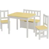 [en.casa] Kindertischset Lousame 2 Stühle 1 Sitzbank Kiefer massiv natur/weiß beige