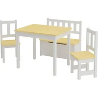 [en.casa] Kindertischset Lousame 2 Stühle 1 Sitzbank Kiefer massiv natur/weiß beige