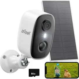 ieGeek 2K Solar Überwachungskamera Aussen Akku WLAN Kamera, Nachtsicht WiFi Outdoor, Funktioniert mit Alexa, PIR, 2-Wege Audio, mit Speicherk...