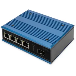 DIGITUS Industrieller 4+1 Port Fast Ethernet PoE Switch Unmanaged, 4 RJ45-Anschlüsse 10/100 Mbits