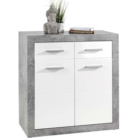 Bega Consult GmbH & Co.KG Internationale Handelsagentur Kommode STONE, Betondekor - Weiß Hochglanz - B 82 cm - 2 Türen - 2 Schubladen