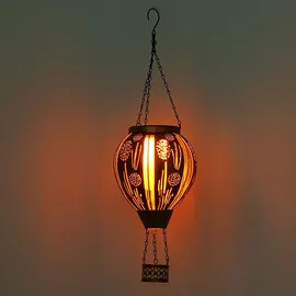GLOBO 2er Set LED Solarleuchte Heißluftballon Feuereffekt Außenleuchte Hängelampe Terrassenleuchte, Dekorstanzugen, braun