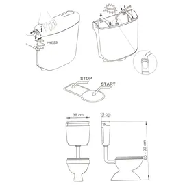 Belvit Aufputz Spülkasten Ap Spülkasten Aufputzspülkasten für Stand-WC Toilette Weiß