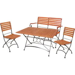 4 teilig Tisch Sitz Gruppe Eukalyptus Bank  Stühle Garten Balkon Lounge Terrasse