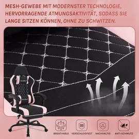 Woltu Gaming Stuhl mit Massagefunktion, Taschenfederkissen, ergonomisch, Netzstoff : Schwarz+Rosa Farbe: Schwarz+Rosa - Schwarz/Rosa