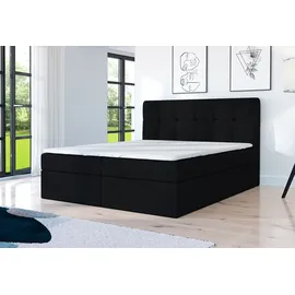 A&J MöbelLand Boxspringbett REF 120 x 200 mit 2 Bettkästen, Bonell-Matratze und Topper. Farbe: Schwarz - Schwarz