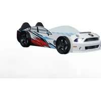 Autobett Muscle Bett Weiß 90x190 cm Liegefläche mit LED-Beleuchtung, Rennwagensound & Funkfernbedienung - Weiß