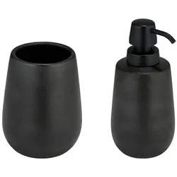 Badaccessoire-Set WENKO "Modell Nerno", schwarz, Keramik, Kunststoff, Badaccessoires-Sets, Seifenspender und Zahnputzbecher aus hochwertiger Keramik