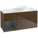 Villeroy & Boch Villeroy und Boch Finion Waschtischunterschrank FA61HGGN 120cm, Abdeckplatte white matt, Regale Midnight matt lacquer, Walnut veneer
