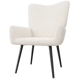 Juskys Ohrensessel Odense Bouclé 70 x 100 x 80 cm Beige mit Hocker