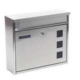 Wiltec Briefkasten V12 Edelstahl 360 x 115 x 315 mm, Wandbriefkasten mit Schloss, Sichtfenstern und Namensschild, Postkasten aus Stahl