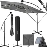 Tectake Sonnenschirm Sunna 250 x 250 cm mit LED Solar-Beleuchtung mit Winddach - hellgrau