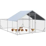 PawHut Hühnerstall 400 x 300 x 195 cm Hühnerkäfig, Hühnergehege mit Sonnenschutzdach, Schloss, Geflügelstall für Hühner, Kaninchen, Stahl, Silber