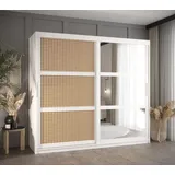 MOEBLO Schiebetürenschrank ABIA II (mit Spiegel, Schrank Boho Schrank, mit/ ohne Schubladen, Schwebetürenschrank Schrank Garderobe Schiebtüren Schlafzimmer Wohnzimmerschrank) (BxHxT):100/120/150/180/200/250x200x62 cm weiß 200 cm