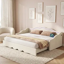 stilvora Schlafsofa Polsterbett 90 x 200 cm Holz/Metall beige