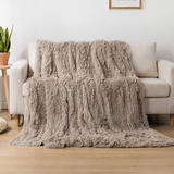 Cotton Market Decke 220x240 cm – Zweiseitig Tagesdecke – Kuscheldecke Flauschig für Wohnzimmer und Schlafzimmer – Sofadecke Blanket - Sofa Überwurfdecke – Felldecke Cappuccino