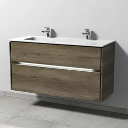 Sanipa Keramik-Waschtisch-Set mit Waschtischunterschrank „Twiga“ 119 × 46 × 61 cm in Eiche Nebraska, mit Beleuchtung