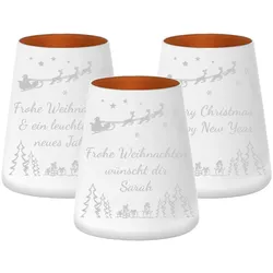 Teelichthalter weiß-bronze 3er Set Weihnachtsmotiv