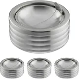 Relaxdays Windaschenbecher, 4er Set, Klappdeckel, draußen & drinnen, Edelstahl, runder Ascher, HxD: 7 x 11,5 cm, silber