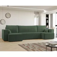 Ecksofa Paris U Poso Cordstoff Grün Sofa Couch mit Schlaffunktion Bettkasten Universal U-Form Wohnzimmersofa, Poso 14 - Grün