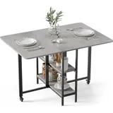 Mondeer Klappbarer Esstisch Küchentisch mit 2 Ablagen und Rollen 120 x 80 x 75 cm Grau