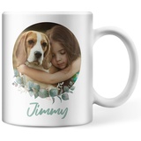 Tasse personalisiert mit Foto und Text in einem Kreisausschnitt, personalisierte Fototasse für Kollegen, Partner, Haustier, Familienmitglieder, Opa, Mama und Papa (Kreisausschnitt)