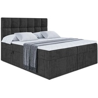 ALTDECOR Boxspringbett mit Matratze(20 cm hoch) und Topper(4 cm hoch), Polsterbett mit Kopfteil und Bettkasten - RICAR - 140x200 - H4/Schwarz Samt