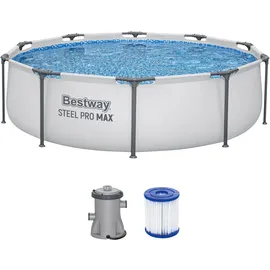 BESTWAY Steel Pro Max Frame Pool Set 305 x 76 cm lichtgrau inkl. Filterpumpe