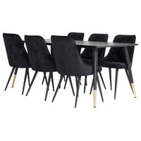 VCM Dipp180x90BLBR Essgruppe Esstisch schwarz und 6 Velvet Deluxe