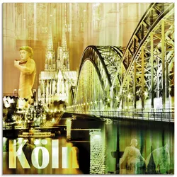 Glasbild ARTLAND "Köln Skyline Abstrakte Collage II", gelb (farbe bild(er): gelb), B:50cm H:50cm, Bilder, in verschiedenen Größen
