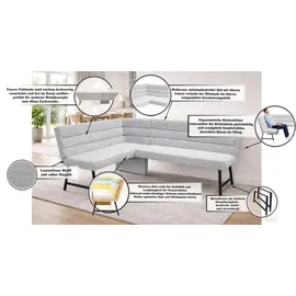 OTTO home Eckbank OTTO HOME "Oregon Küchenbank, Polsterbank, Esszimmerbank, 177x140 cm", hellgrau, B:177cm H:90cm T:140cm, Massivholz, Metall, Polyester, Sitzbänke, Eckbank, Moderne Bank und Farben, Sitzplatzanzahl: 4/5, Frei in Raum stellbar
