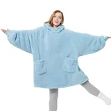 BEDSURE Hoodie Decke mit Ärmeln Kuschelpullover - Tragbare Decke zum Anziehen Erwachsene Hellblau, Warm Kuscheldecke mit Ärmeln 95x85 cm weich Ärmeldecke als Geschenke für Frauen Freundin Mütter