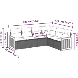 vidaXL Gartensofa-Set 6-tlg. grau Polyrattan