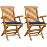 vidaXL Gartenstühle mit Königsblauen Kissen 2 Stk. Massivholz Teak