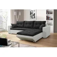 Fun Möbel Ecksofa Sofa NINO mit Schlaffunktion Weiss-Schwarz Ottomane Rechts - Schwarz