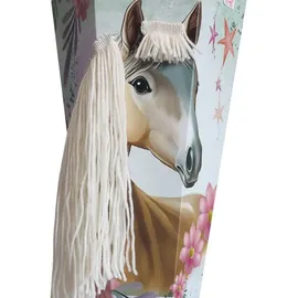 ROTH Schultüte Pferd Bella, eckig, 850 mm, mit Wollmähne Tüllverschluss, mit Wollmähne und Glitzerborte - Braun
