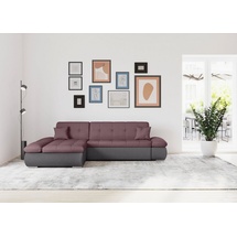 DOMO collection Ecksofa »Moric, L-Form, XXL-Sofa - Breite 300cm«, wahlweise mit Bettfunktion und Armteilverstellung, grau-beere bunt