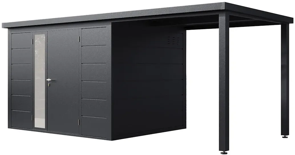 Wolff Finnhaus Metall Gartenhaus Linnea inkl. Anbaudach 450 x 230 cm (Linnea 4623) anthrazit