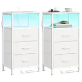 Songmics Nachtschrank mit LED-Beleuchtung 2-teilig 40 x 30 x 50 cm Weiß
