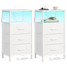 Songmics Nachtschrank mit LED-Beleuchtung 2-teilig 40 x 30 x 50 cm Weiß