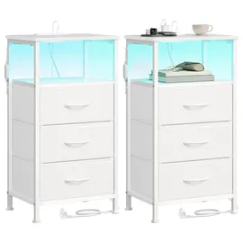 Songmics Nachtschrank mit LED-Beleuchtung 2-teilig 40 x 30 x 50 cm Weiß