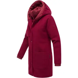 Navahoo Damen Mantel lange Übergangsjacke Kurzmantel in Wolloptik mit abnehmbarem Stepp-Einsatz Flauschwunder 14 Bordeaux Gr. XL - XL