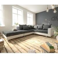 DeLife Ecksofa Clovis Weiss Schwarz modular Armlehne Hocker Ottomane Links - Schwarz