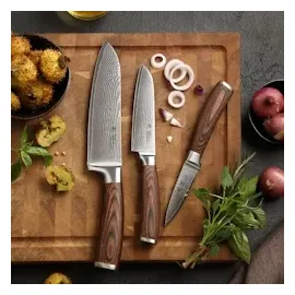 Wakoli EDIB 3er Damastmesserset I Holzbox I 8 – 17cm Klinge I mit Messerblock