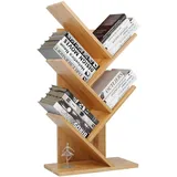 autumndeer Bücherregal 4 Ebenen Raumteiler Standregal Holzregal, Standregal zur Präsentation Baumform, Raumteiler Standregal Büroregal, Standregal, CD Regal aus Holz für Wohnzimmer, 64.5x37x16cm, Bambus