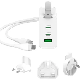 j5create 65-Watt-GaN-USB-C-Reiseladegerät mit 3 Anschlüssen, einschliesslich austauschbaren Netzsteck 65 W), USB Ladegerät, Weiss