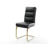 DeLife Freischwinger Pela-Flex Echt-Leder Schwarz Freischwinger flach Gold Taschenfederkern